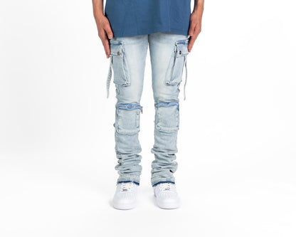Pheelings Never Look Back Light Blue cargo Flare Stack Denim