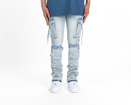 Pheelings Never Look Back Light Blue cargo Flare Stack Denim