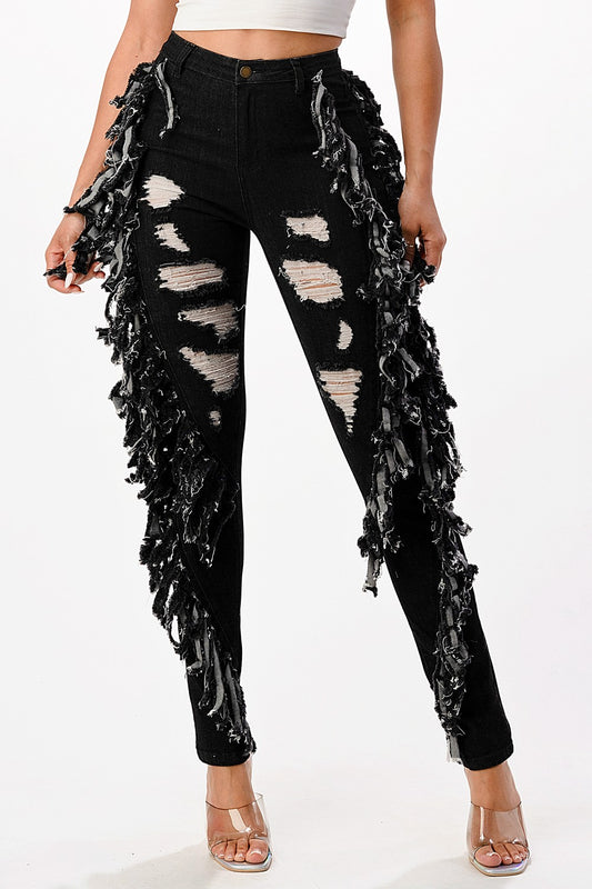 Purple Candy Double Fringe Side Jeans