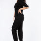 Zipped Front Utility Cargo Jumpsuits Black
