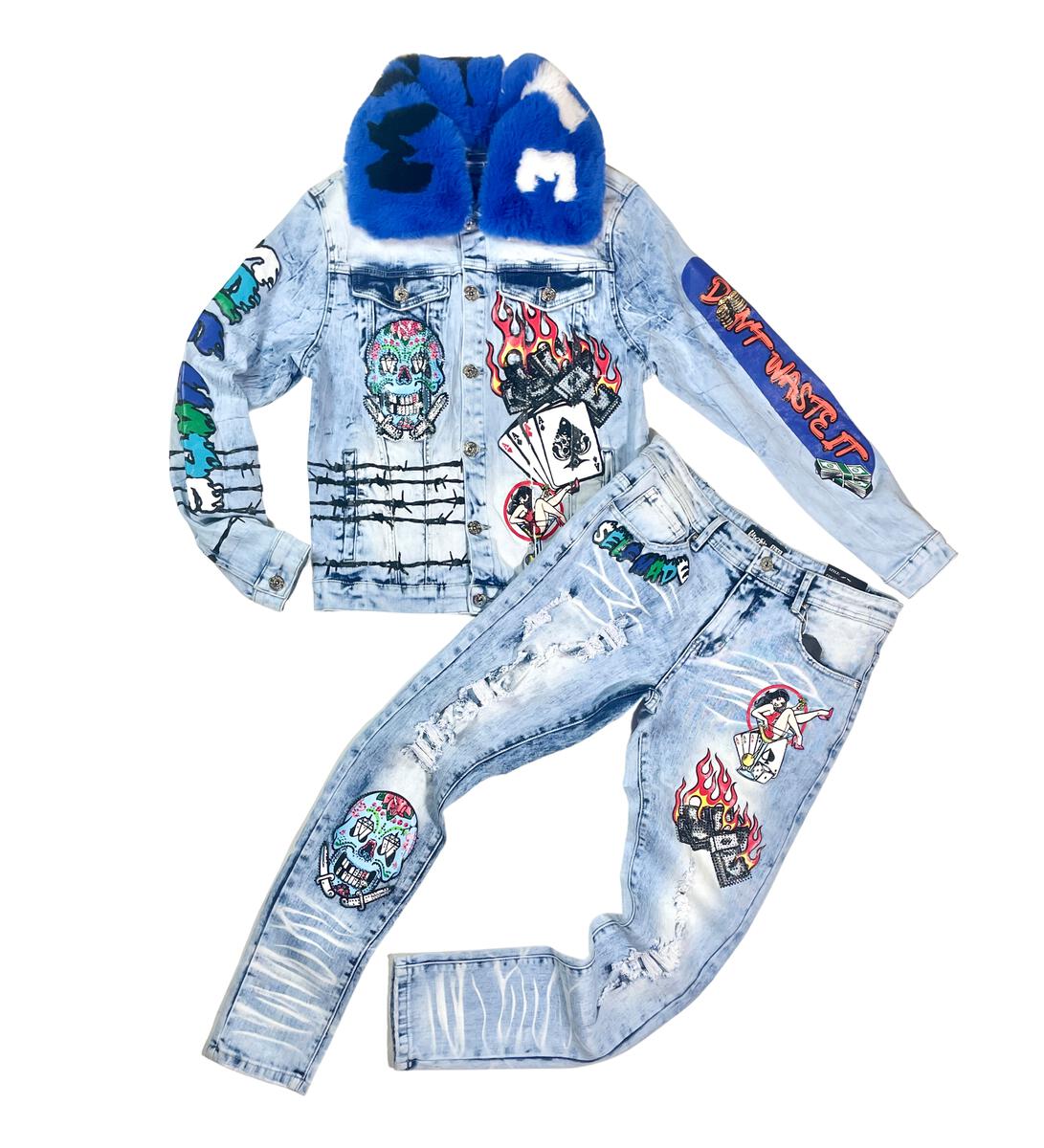 Graffiti Denim W/ Rhinestone Detail Jeans