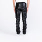 "NEVER LOOK BACK" Black CARGO FLARE STACK LEATHER PHEELINGS