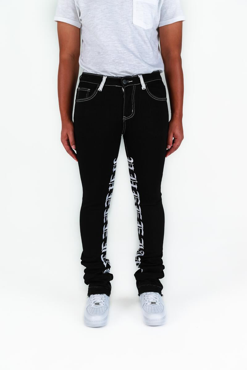 "AGAINST ALL ODDS" BLACK FLARE STACK DENIM