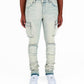 "NEVER LOOK BACK" SAND LIGHT BLUE CARGO FLARE STACK DENIM