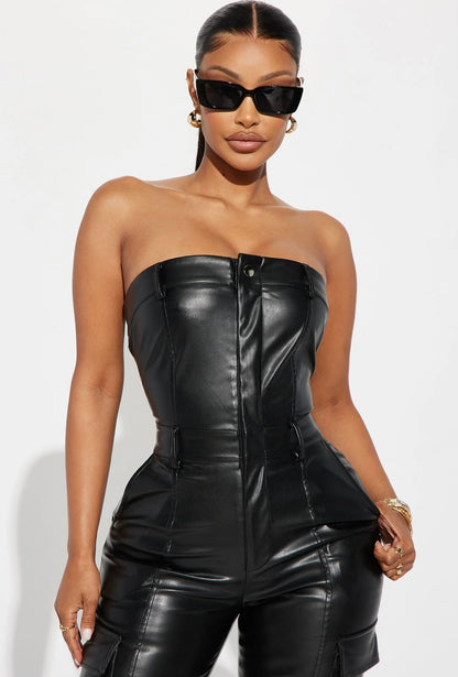 Fashion Nova The Right Time Faux Leather Jumpsuit.